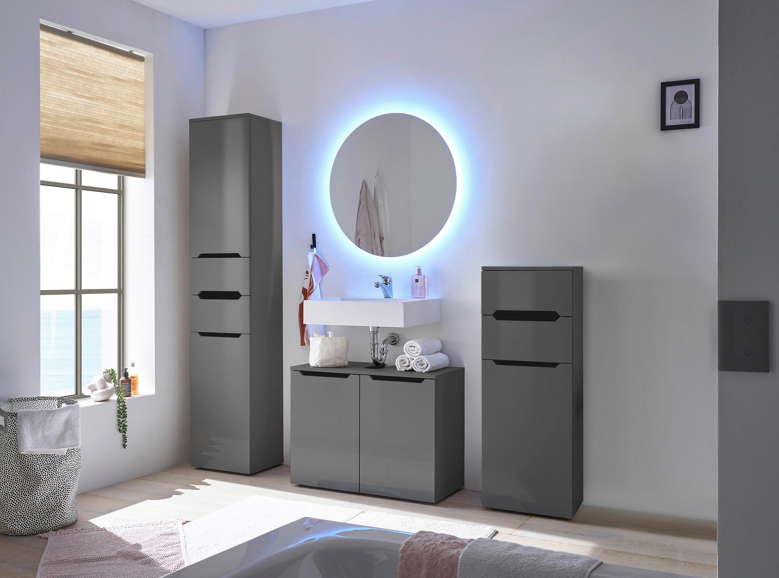 MIDISCHRANK 40/110/30 cm  - Anthrazit/Anthrazit Hochglanz, KONVENTIONELL, Holzwerkstoff/Kunststoff (40/110/30cm) - home24