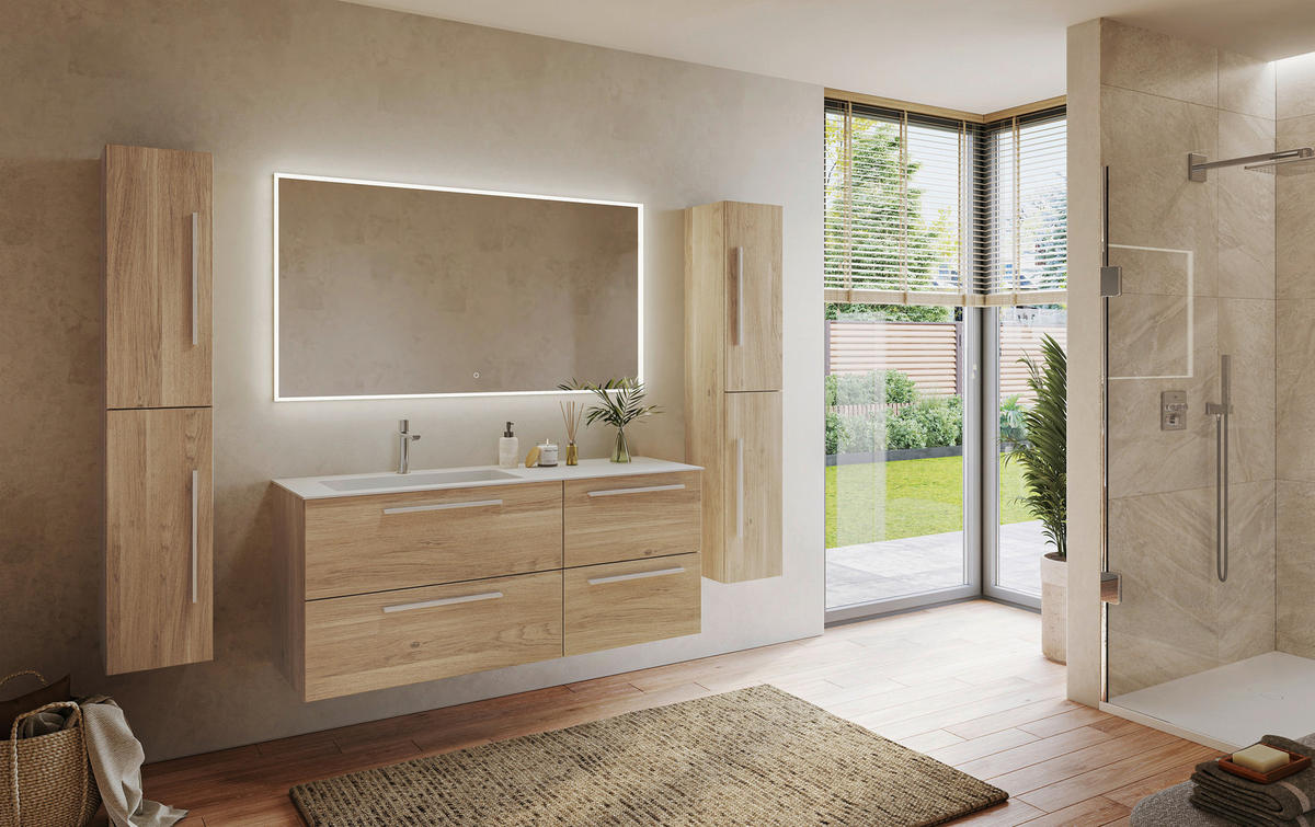 BADEZIMMER 3-teilig  in 151,2 cm  - Eichefarben/Weiß, KONVENTIONELL, Holzwerkstoff/Stein (151,2cm) - Belluti