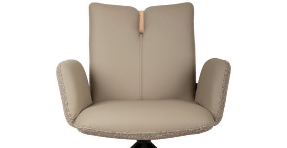 ARMLEHNSTUHL  Sitzfläche 360° drehbar, automatische Rückholfunktion Bouclé Echtleder  - Beige/Schwarz, Design, Leder/Holz (62/87/63cm) - Valnatura