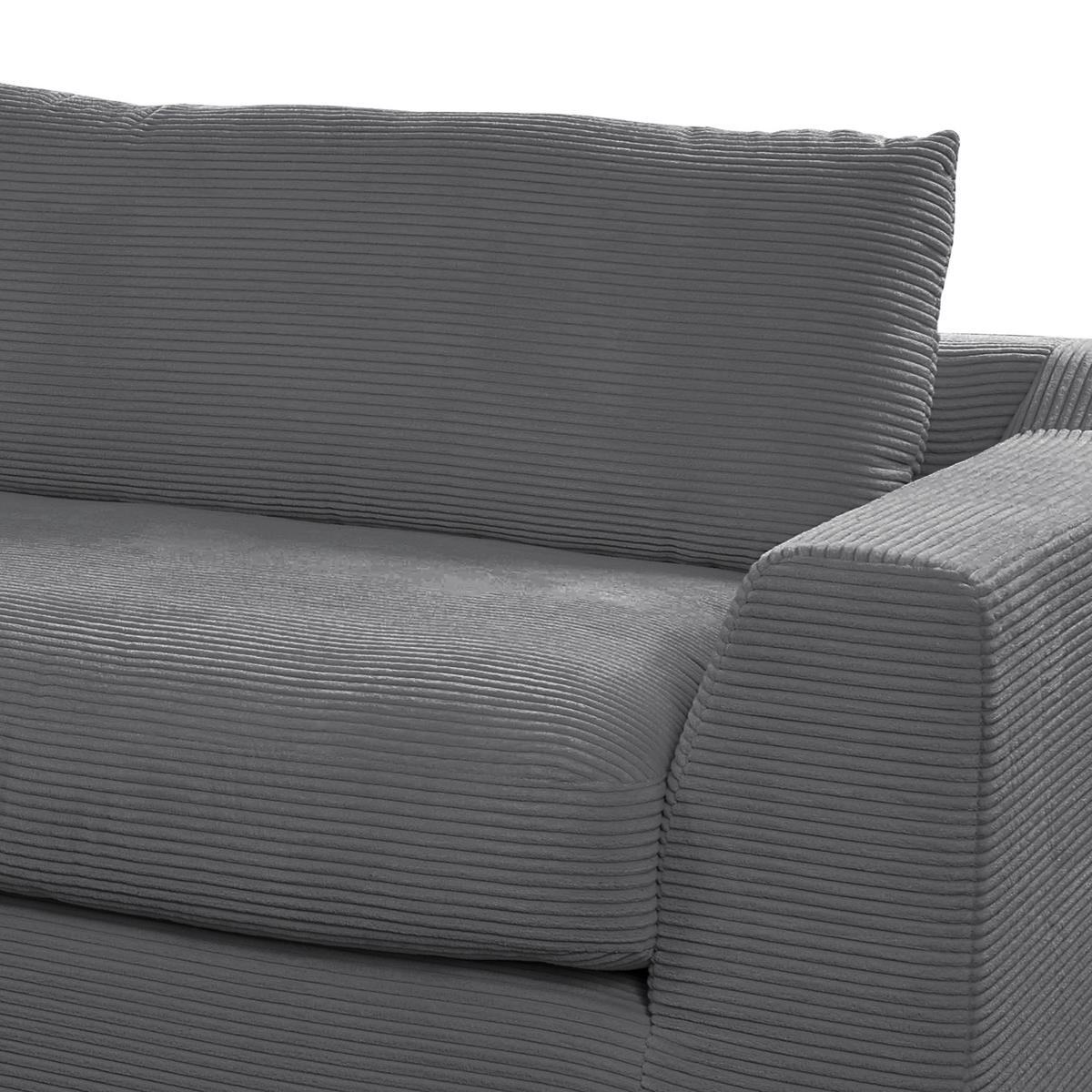 BIGSOFA in Cord Grau  - Schwarz/Grau, Design, Kunststoff/Textil (276/90/109cm) - Sit & More