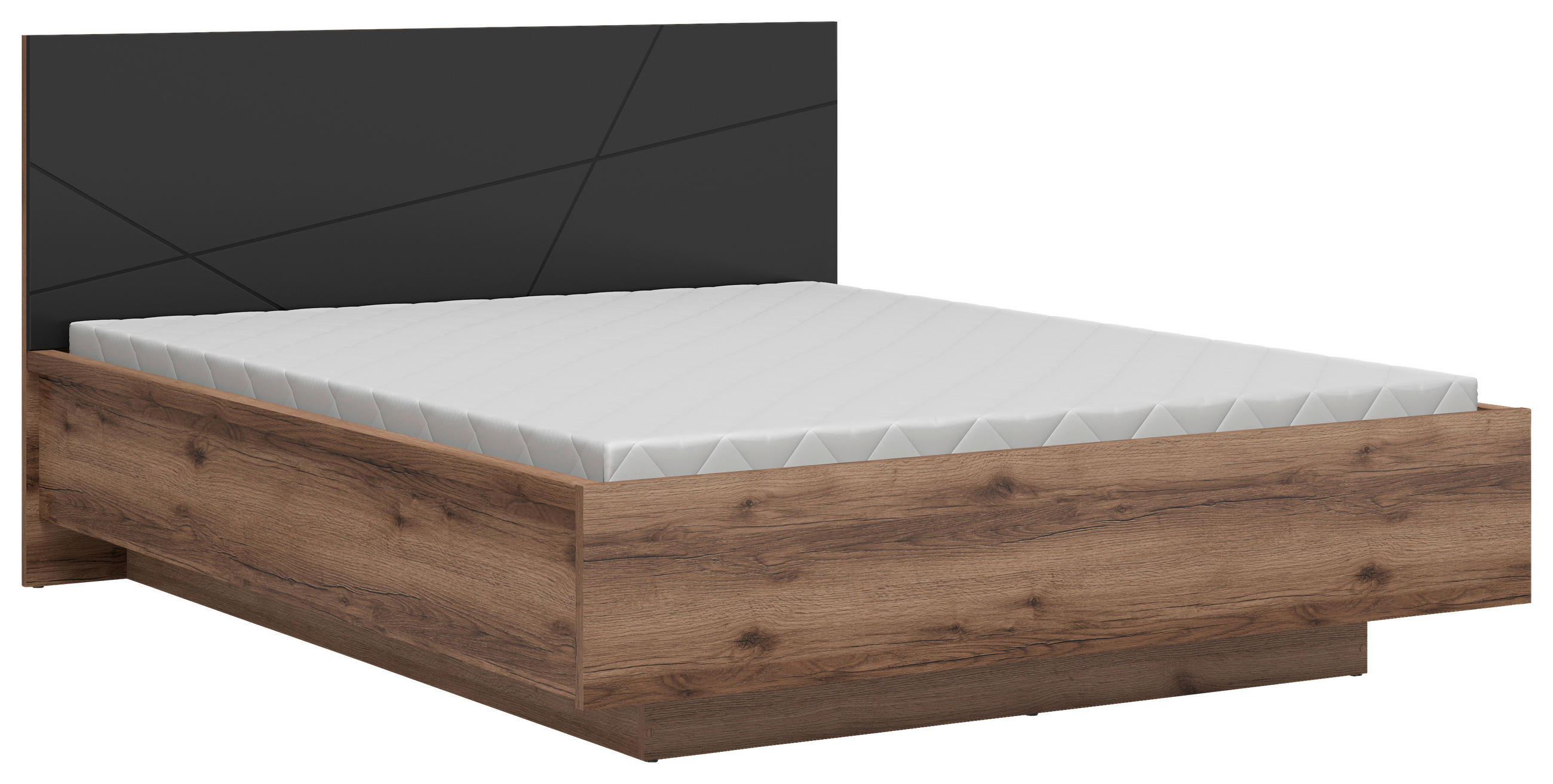 Pat, 160/200 cm, negru, culoare lemn stejar