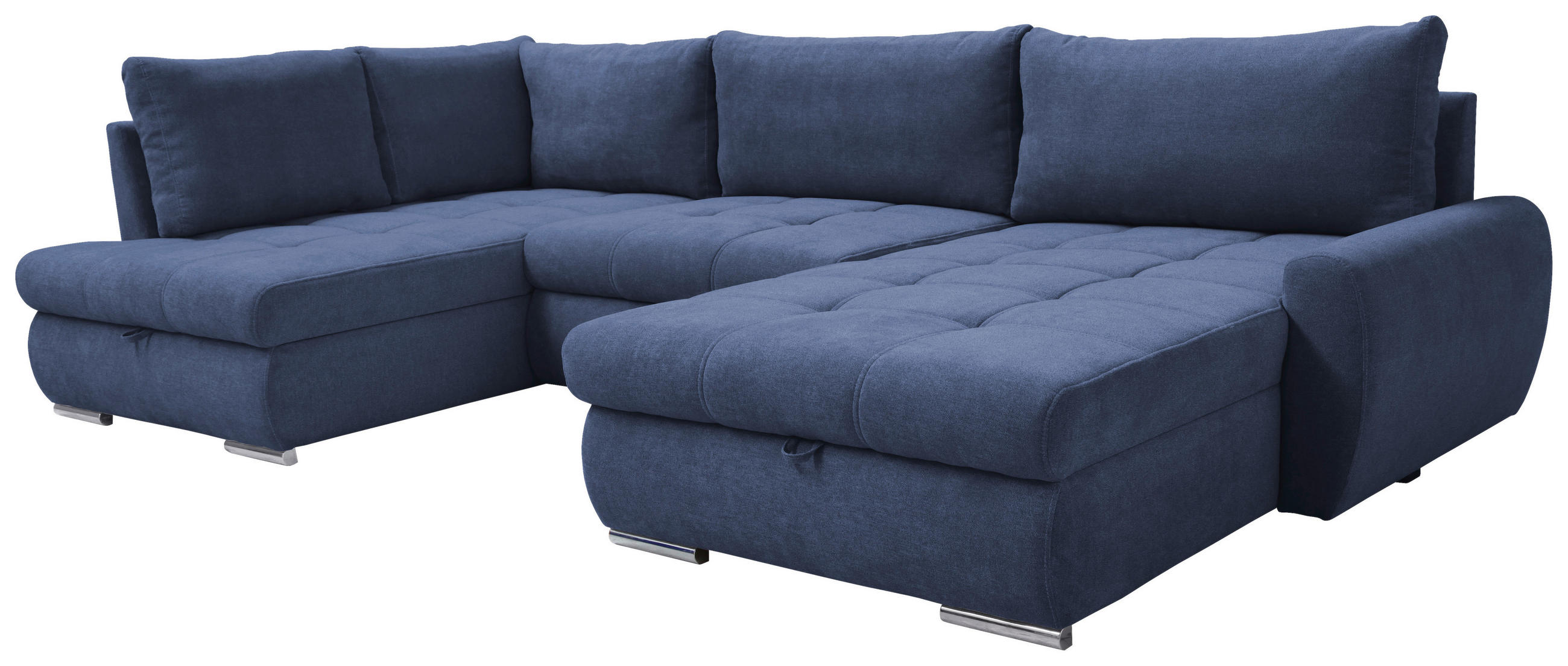 ECKSOFA Dunkelblau Velours  - Chromfarben/Dunkelblau, Design, Kunststoff/Textil (173/322/174cm) - Livetastic