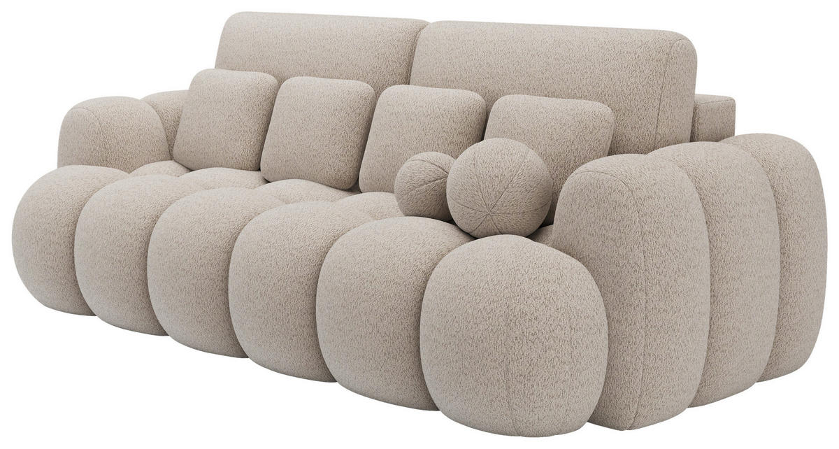 SCHLAFSOFA Bouclé Beige  - Beige/Schwarz, Design, Kunststoff/Textil (256/105/119cm) - MID.YOU