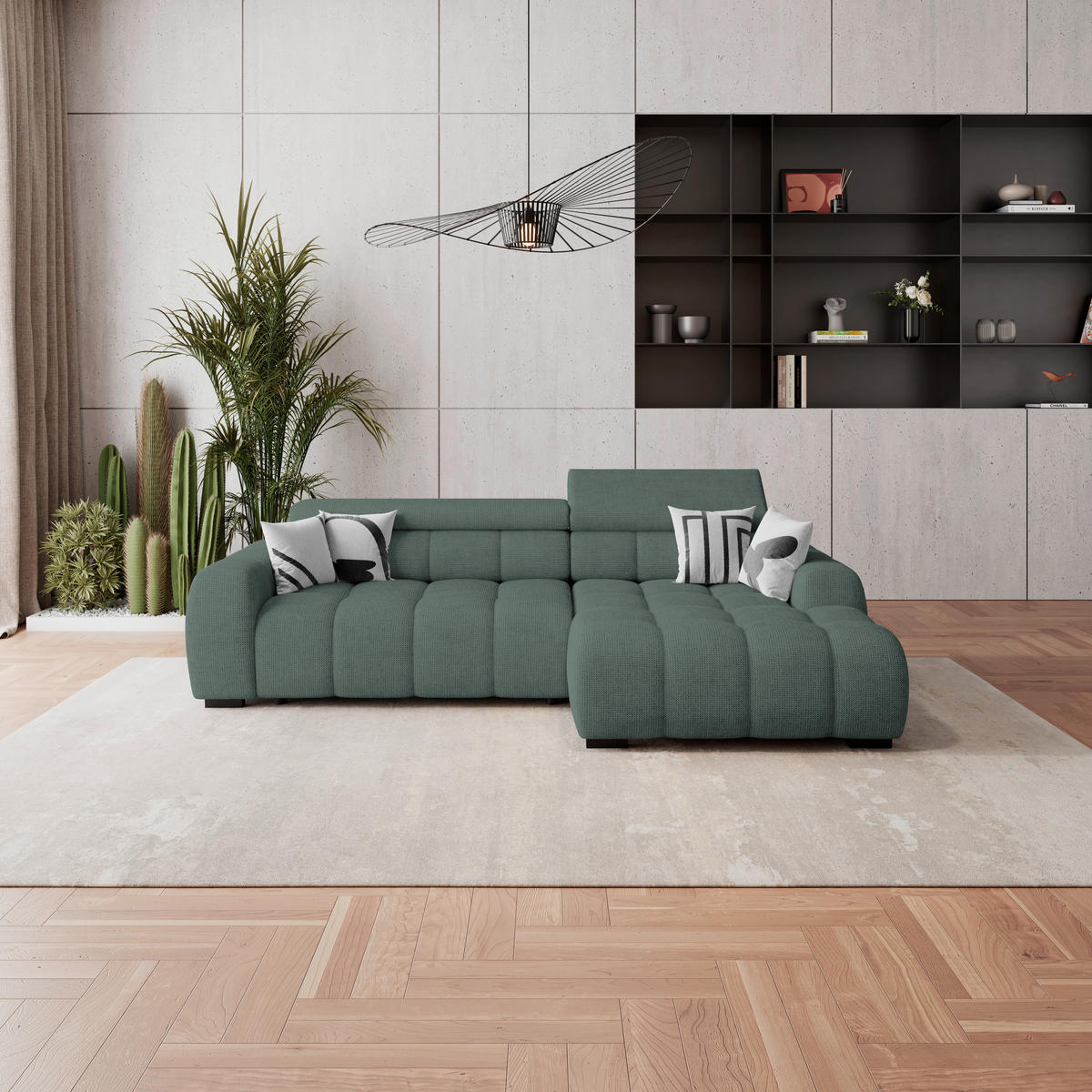 HÖRNSOFFA i vävt tyg grön  - grön/svart, Trend, textil/plast (285/168cm) - Livetastic