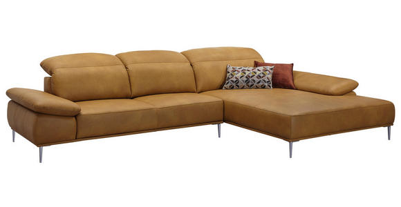 WOHNLANDSCHAFT in Leder Gelb, Currygelb - Chromfarben/Currygelb, Natur, Leder/Metall (343/206cm) - Valnatura