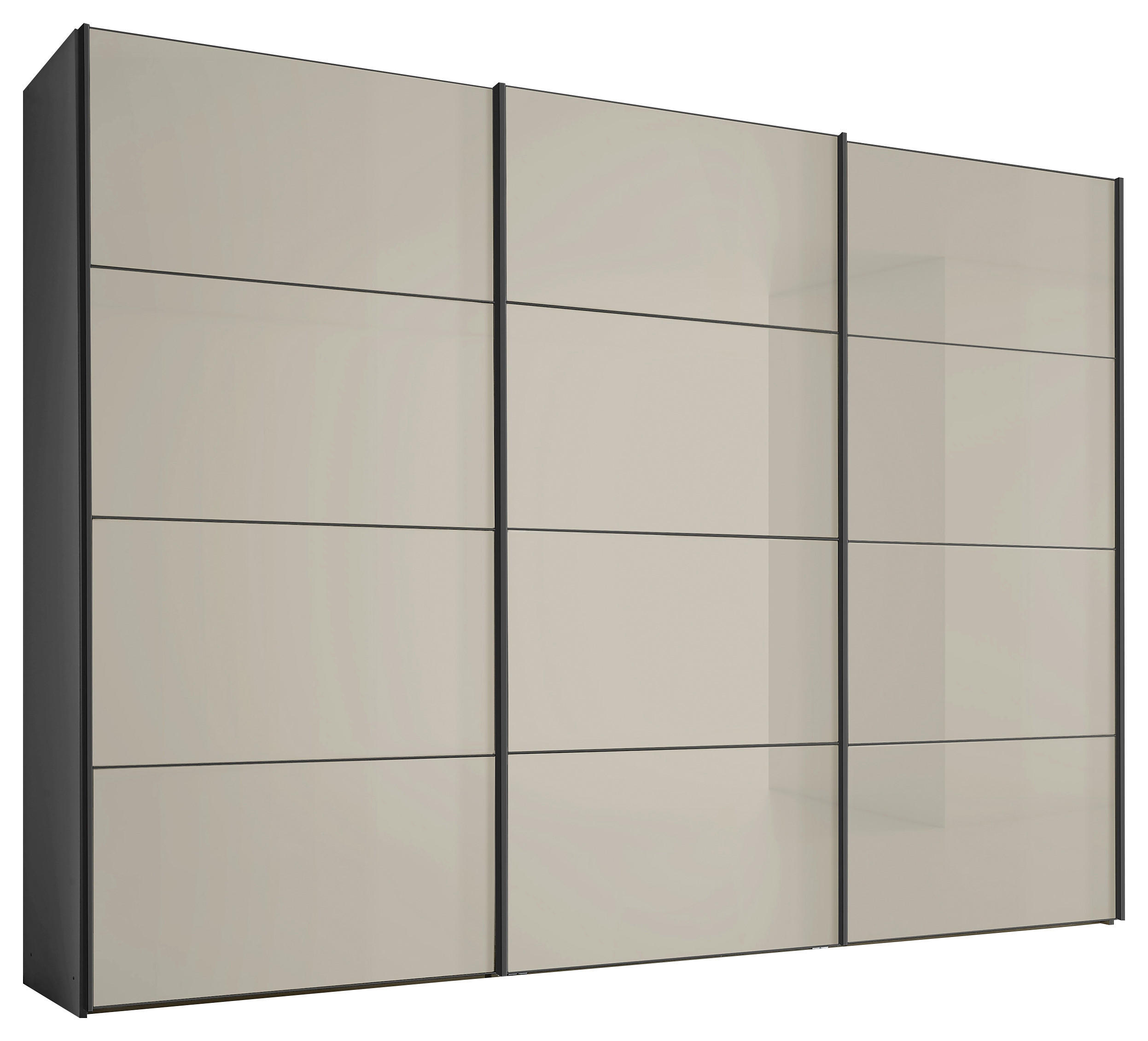 SCHWEBETÜRENSCHRANK 280/222/68 cm 3-türig Anthrazit, Sandfarben  - Sandfarben/Anthrazit, Design, Glas/Holzwerkstoff (280/222/68cm) - Moderano