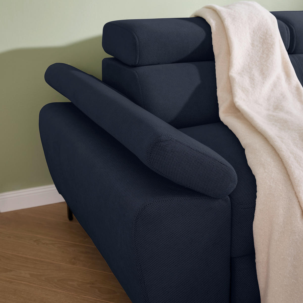 ECKSOFA inkl. Funktion COMBO Dunkelblau Flachgewebe  - Schwarz/Dunkelblau, Design, Textil/Metall (266/206cm) - Stylife