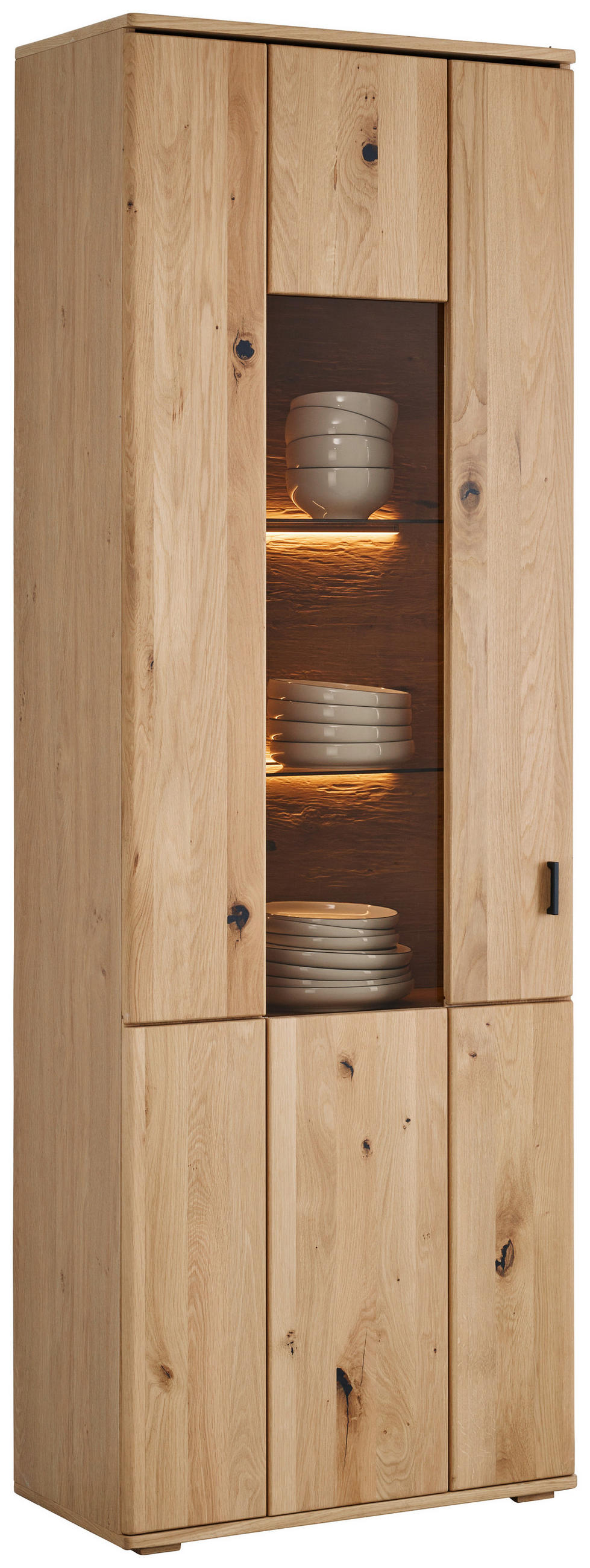 VITRINE in massiv, furniert Eiche Eichefarben  - Eichefarben/Schwarz, Natur, Glas/Holz (70/204/37cm) - Hom`in