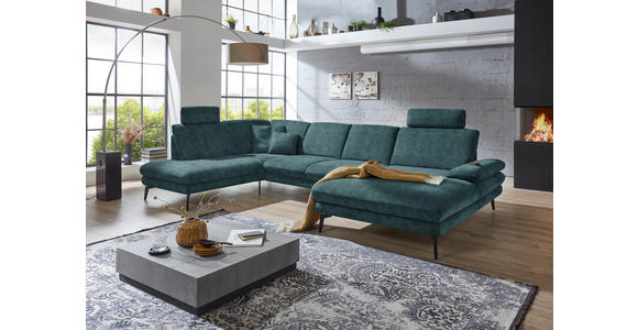 WOHNLANDSCHAFT in Velours Petrol - Petrol/Schwarz, Design, Textil/Metall (208/344/180cm) - Dieter Knoll