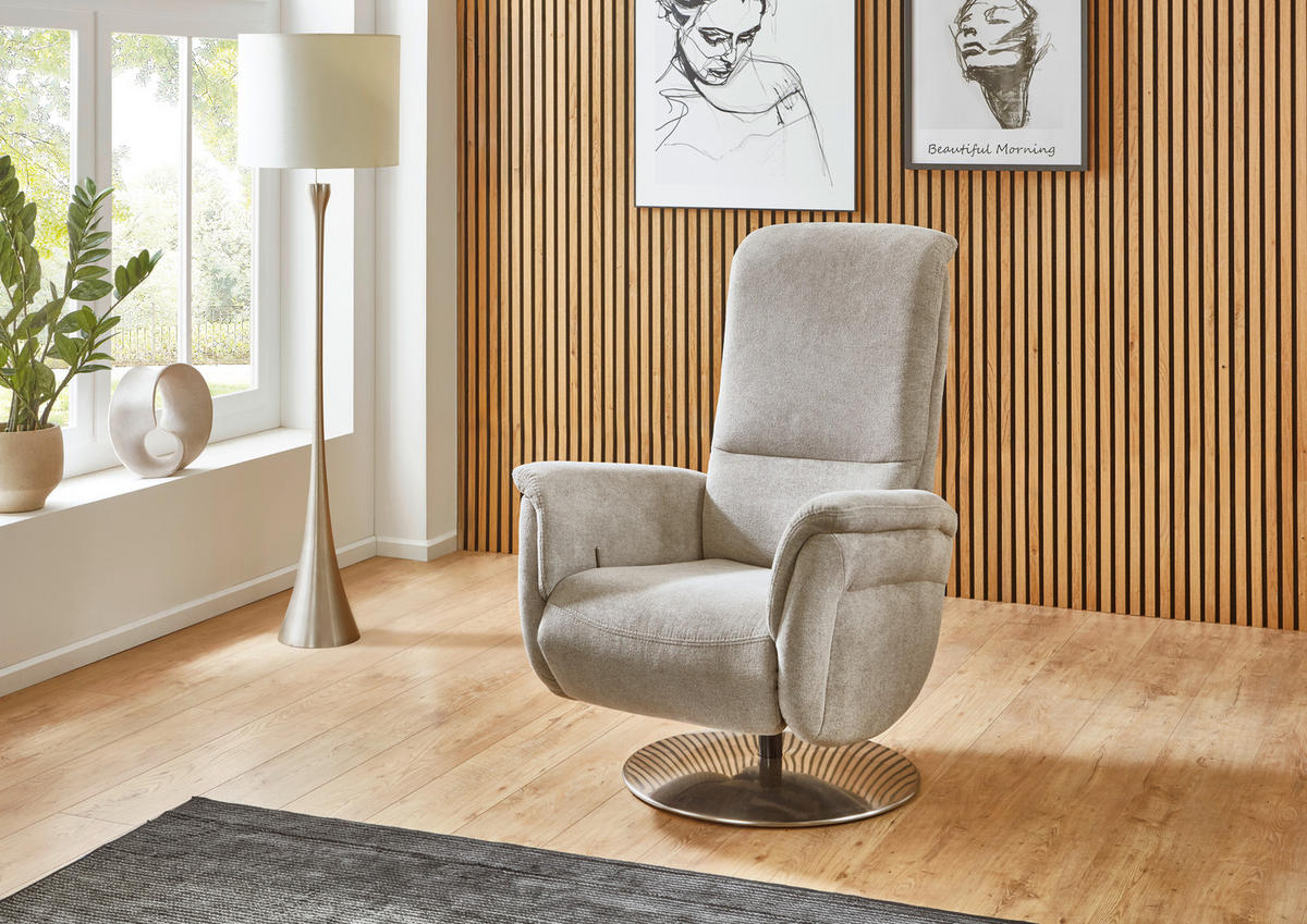 RELAXSESSEL Textil Beige  - Edelstahlfarben/Beige, Konventionell, Textil/Metall (79/112/94cm) - Beldomo Premium