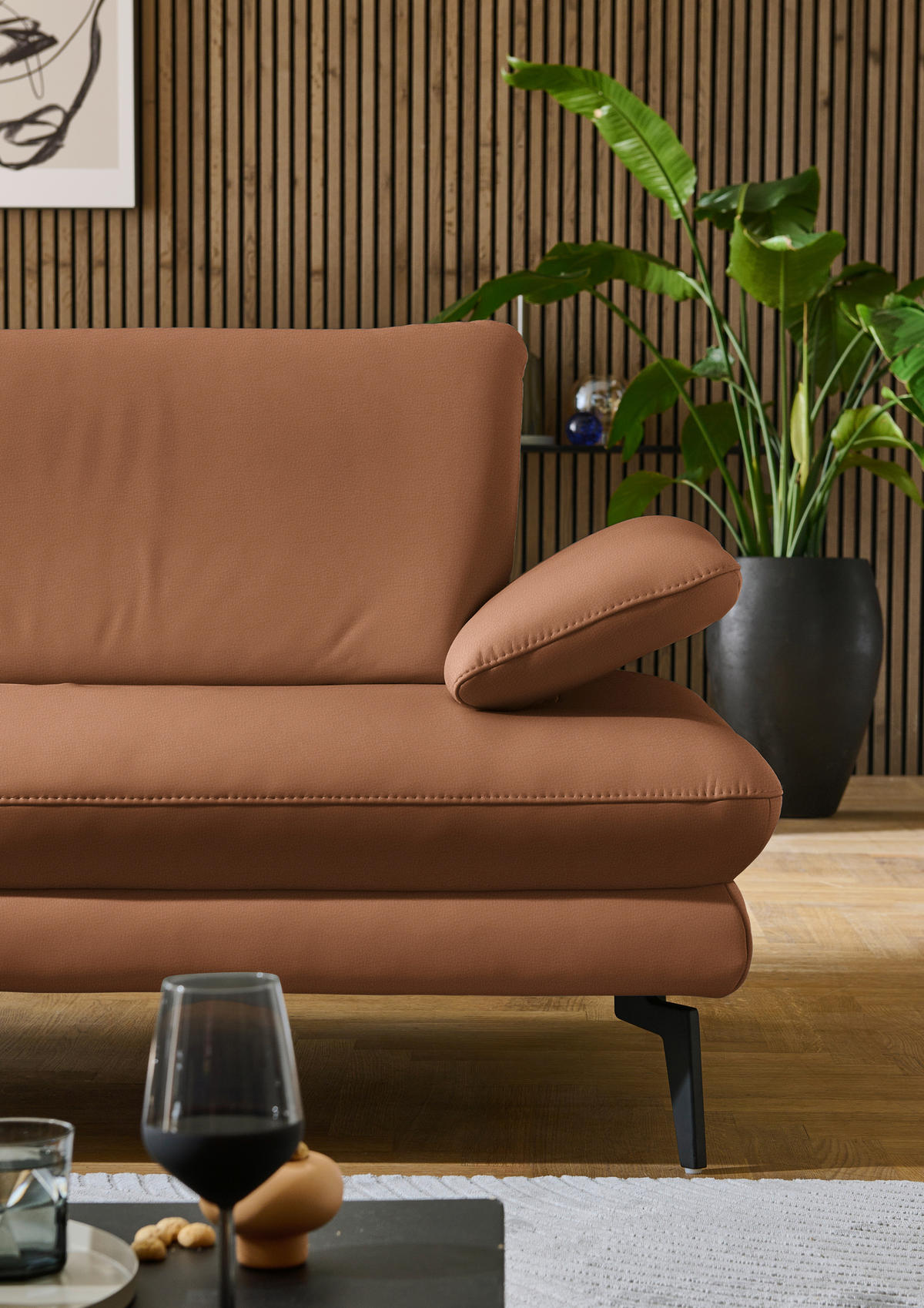 ECKSOFA in Echtleder Hellbraun  - Hellbraun/Schwarz, Design, Leder/Metall (195/308cm) - Dieter Knoll