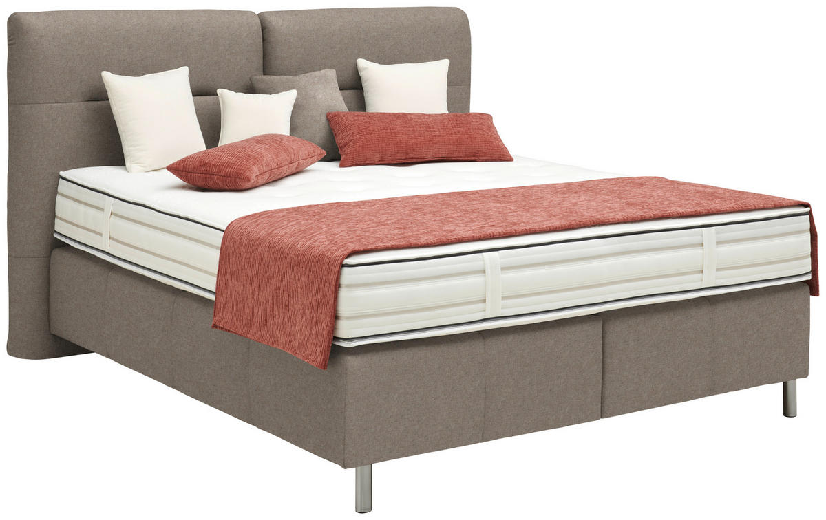 BOXSPRINGBETT 180/200 cm  in Hellbraun  - Hellbraun/Alufarben, KONVENTIONELL, Textil/Metall (180/200cm) - Dieter Knoll