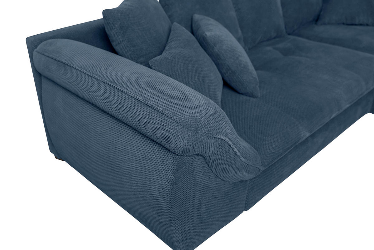 ECKSOFA LORENZO Dunkelblau Struktur Liegefläche im Originalstoff  - Schwarz/Dunkelblau, Design, Textil/Metall (302/188cm) - P & B