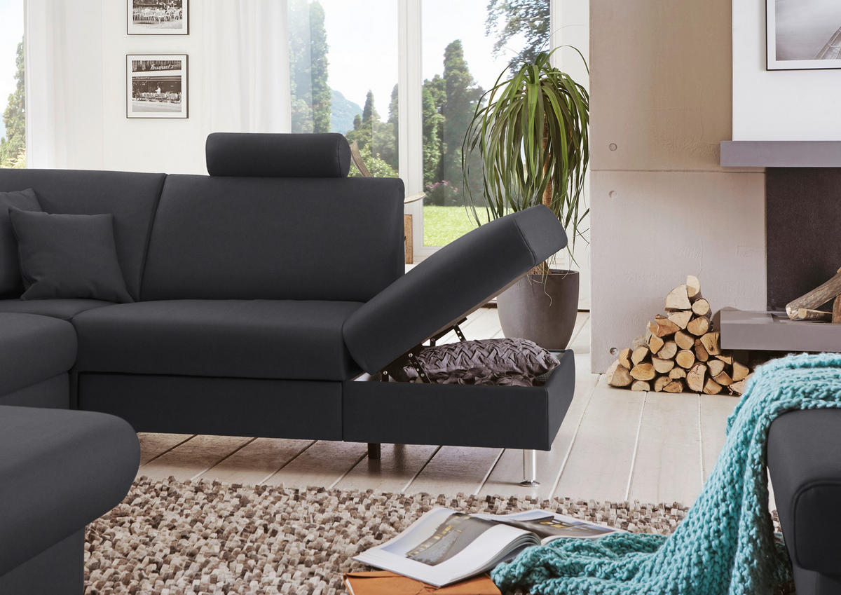 WOHNLANDSCHAFT in Echtleder Anthrazit  - Anthrazit/Alufarben, Design, Leder/Metall (165/339/233cm) - Beldomo Premium