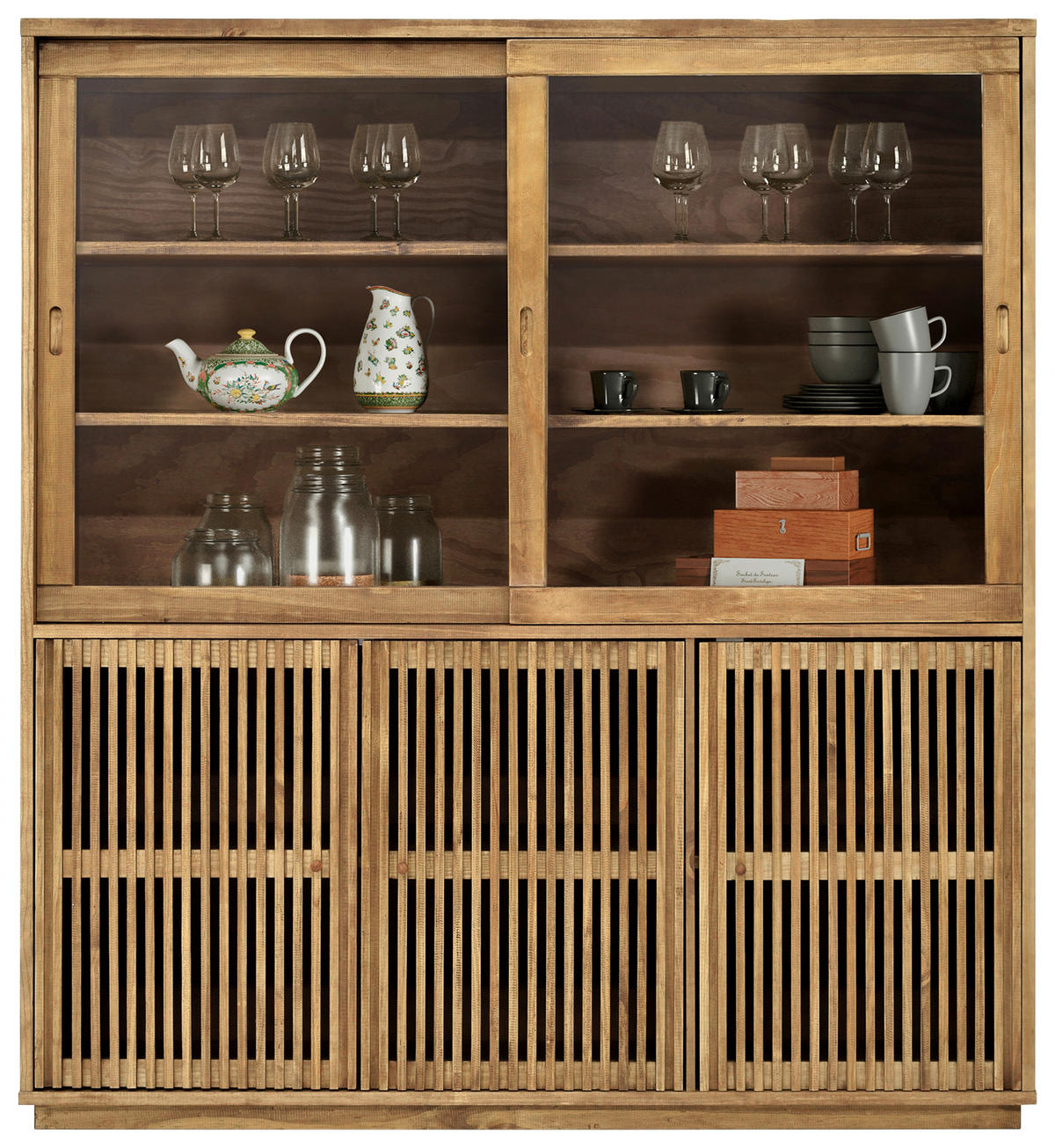 VITRINE in massiv Kiefer Eichefarben  - Eichefarben, MODERN, Holz (166/182/42cm) - MID.YOU