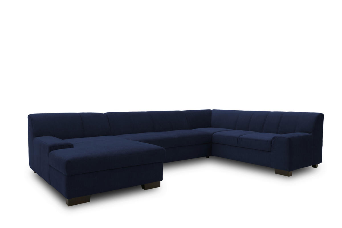 WOHNLANDSCHAFT Blau Webstoff  - Wengefarben/Blau, Design, Holz/Textil (153/328/212cm) - MID.YOU
