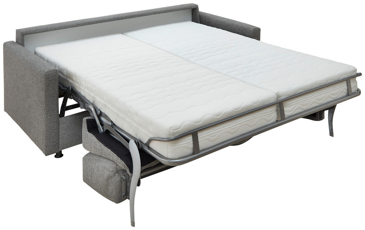 SCHLAFSOFA Flachgewebe Grau Fussart wählbar, Stoffauswahl, Armteilvarianten, Rücken echt  - Schwarz/Grau, Konventionell, Textil/Metall (207/88/101cm) - Bali