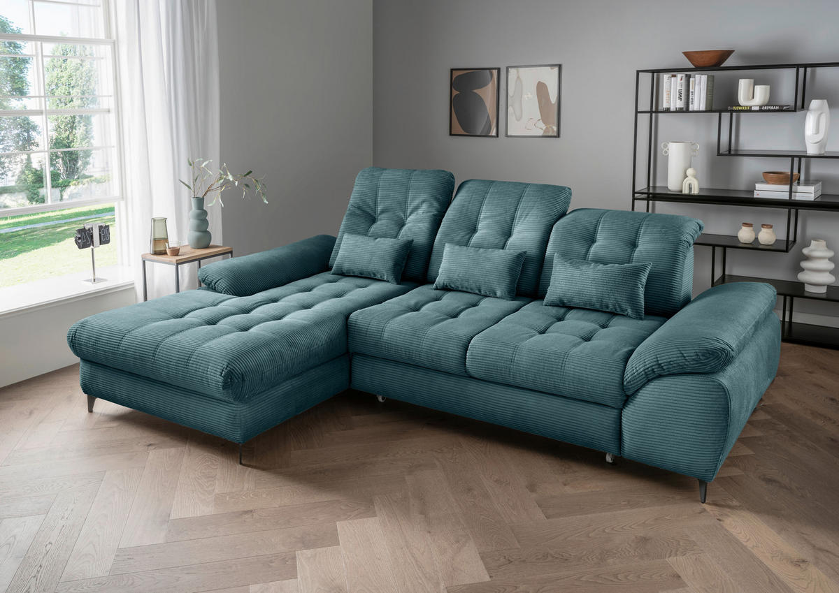 ECKSCHLAFSOFA in Cord Petrol  - Petrol/Schwarz, Modern, Textil/Metall (189/273cm) - Livetastic