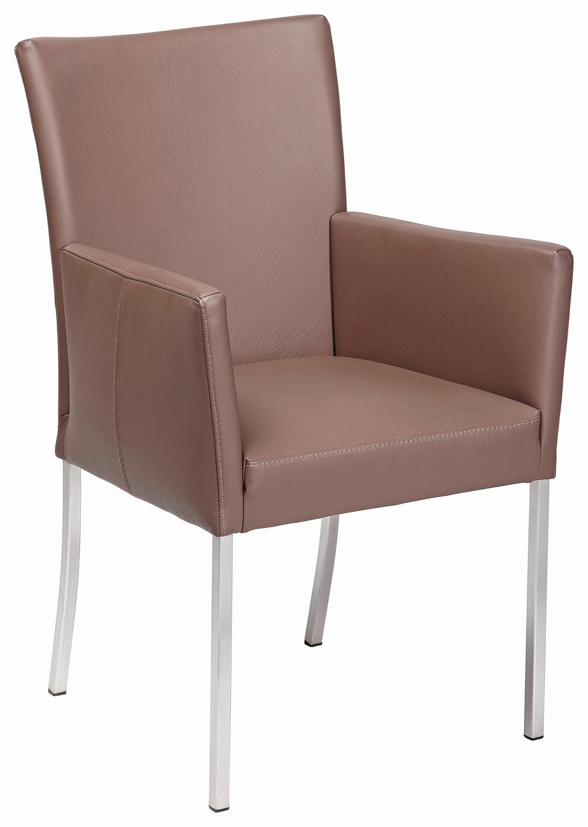 ARMLEHNSTUHL  in Edelstahl Echtleder pigmentiert  - Braun, Basics, Leder/Metall (57/91/65cm) - Bert Plantagie