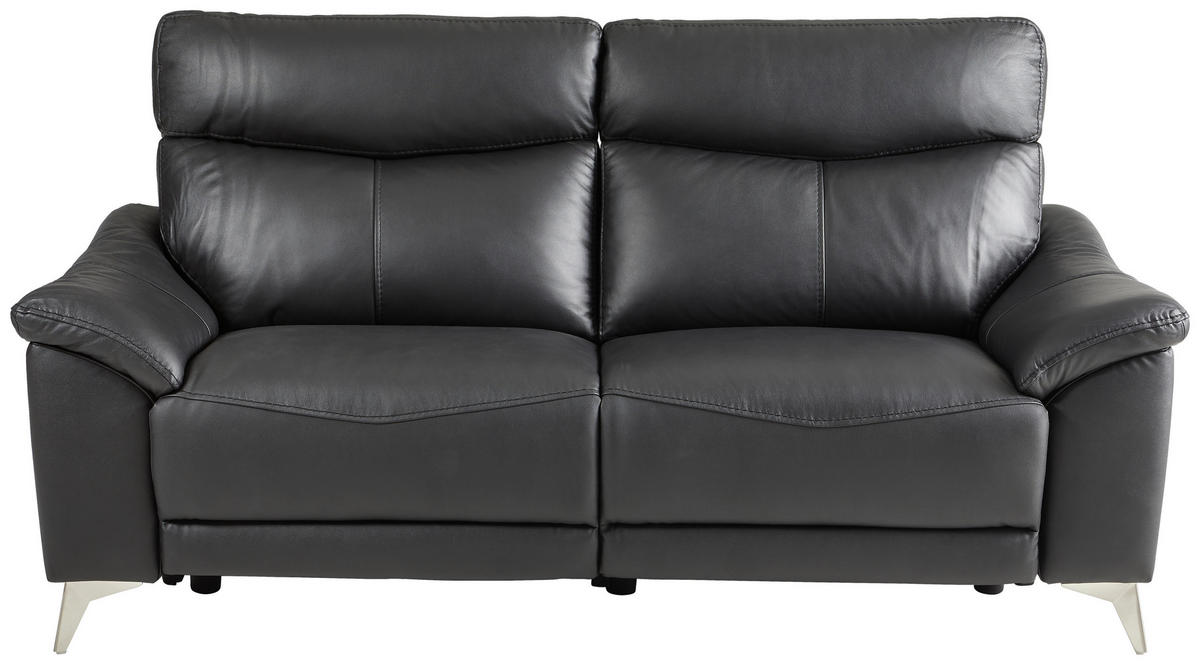 2,5-SITZER Kombination Echtleder/Lederlook Lederlook Schwarz  - Edelstahlfarben/Schwarz, Design, Leder/Textil (201/102/92cm) - Xora