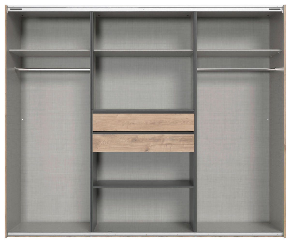 KLEIDERSCHRANK 250/216/65 cm,  in Plankeneiche, 6-türig  - Plankeneiche/Schwarz, Design, Holzwerkstoff/Metall (250/216/65cm) - Stylife