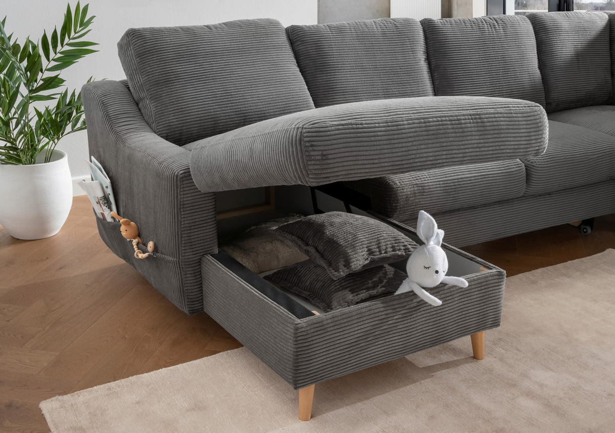 WOHNLANDSCHAFT in Cord Grau  - Naturfarben/Grau, KONVENTIONELL, Holz/Textil (150/301/200cm) - P & B