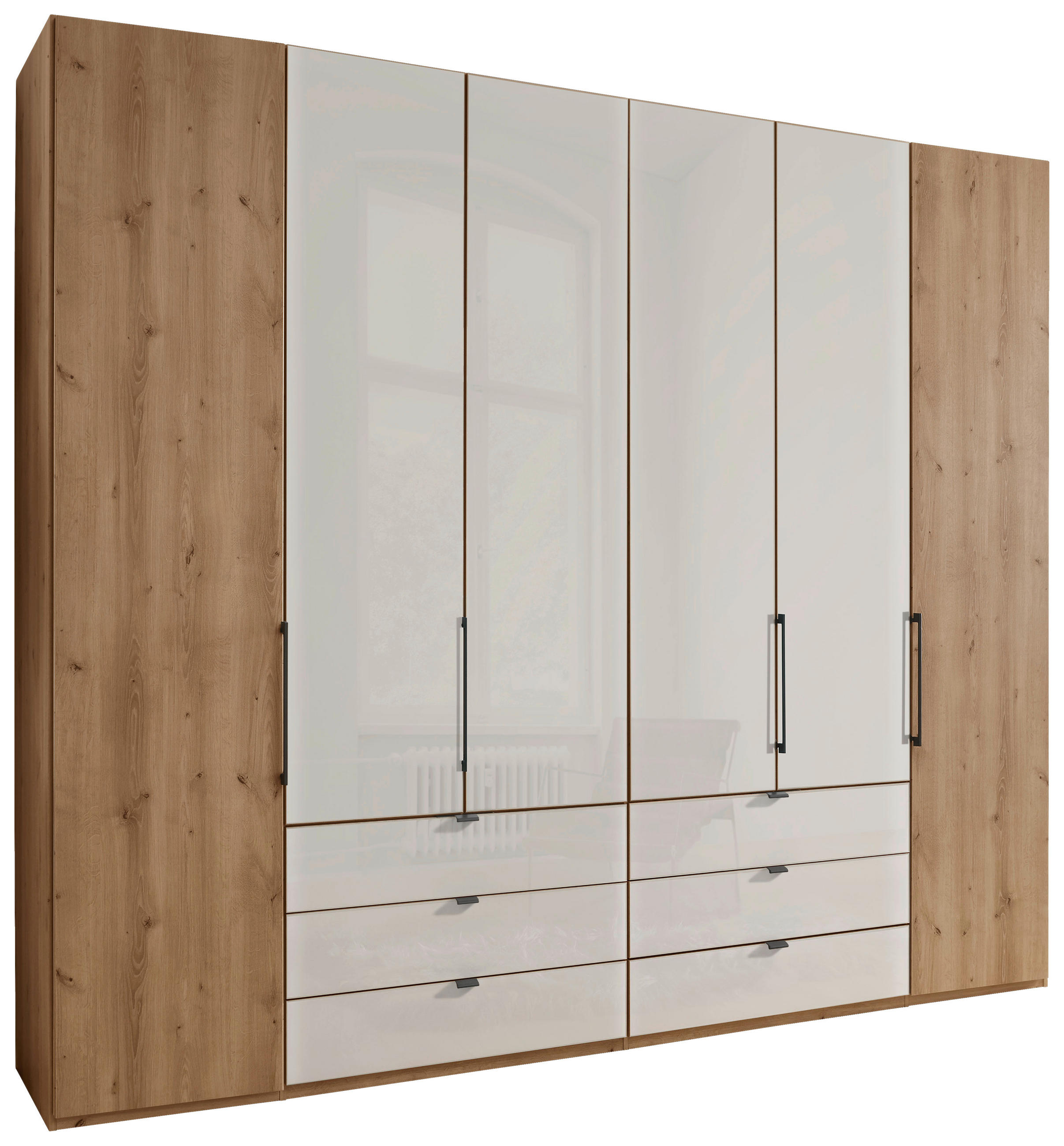 FALTTÜRENSCHRANK in Champagner, Eiche Bianco  - Schieferfarben/Eiche Bianco, Konventionell, Glas/Holzwerkstoff (250/216/58cm) - Dieter Knoll