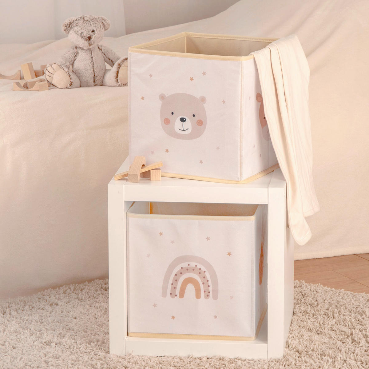 AUFBEWAHRUNGSBOX Little Friends  - Cognac/Perlmutt, Basics, Textil (30/30/30cm) - Herding