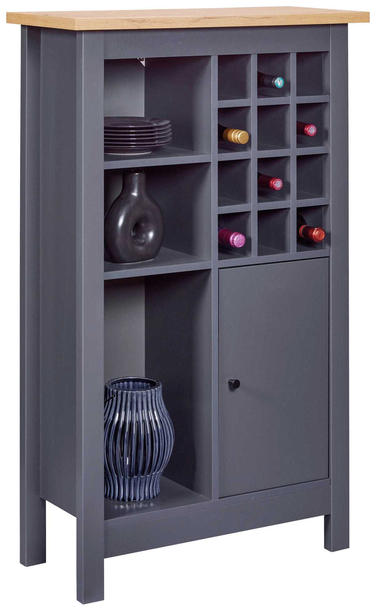 WEINSCHRANK 77/124/33 cm  - Anthrazit/Schwarz, Design, Holzwerkstoff/Metall (77/124/33cm) - Livetastic