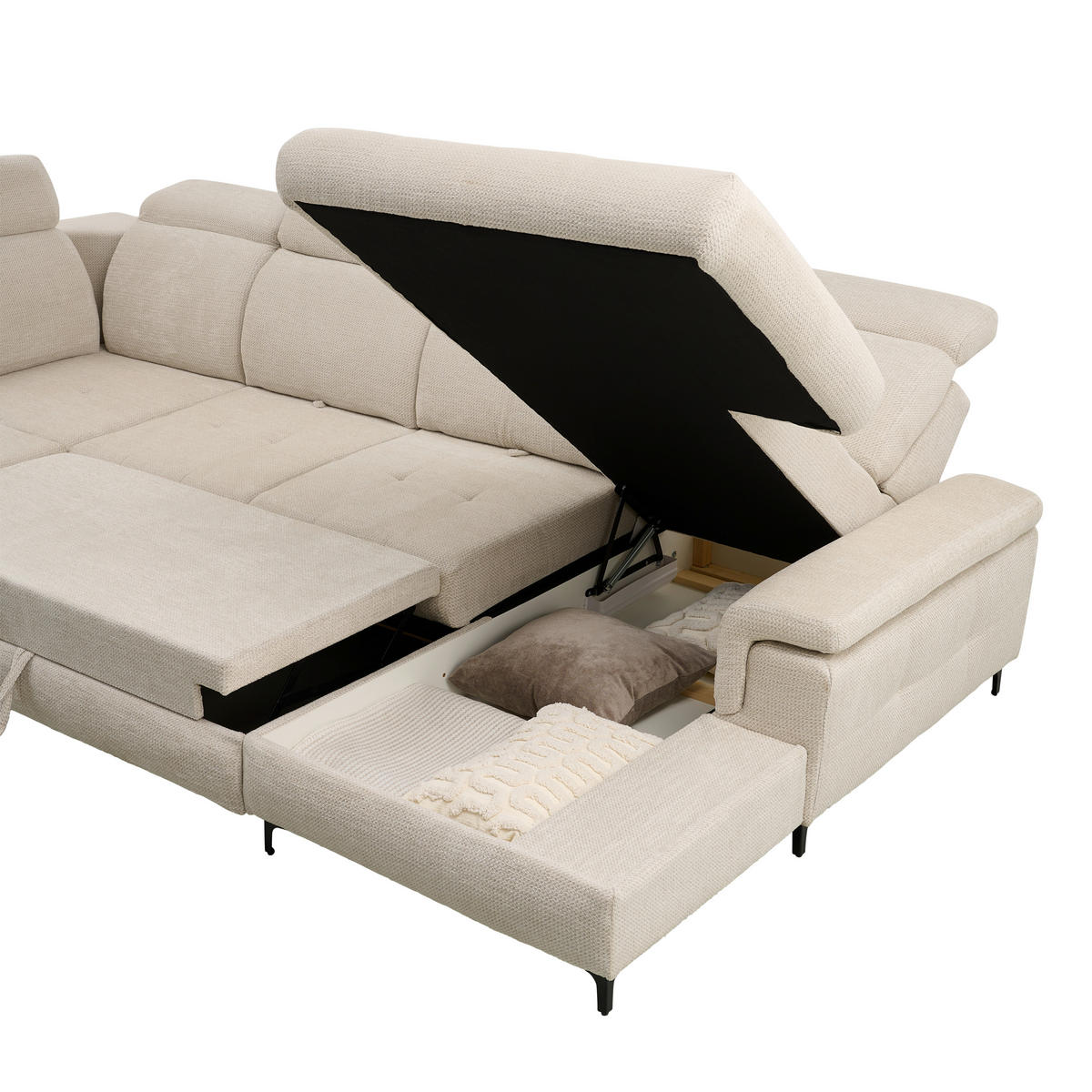 WOHNLANDSCHAFT in Struktur Beige  - Beige, Design, Textil/Metall (190/364/270cm) - Stylife