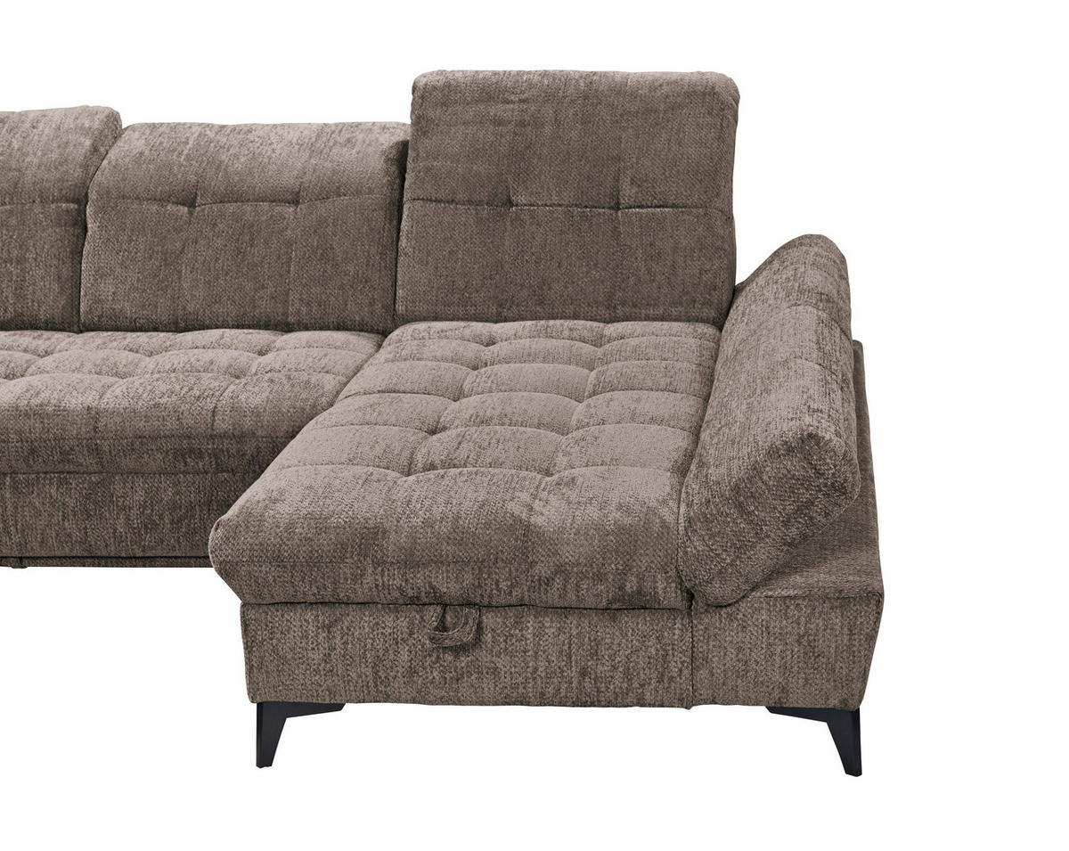 WOHNLANDSCHAFT Mikrovelours Braun  - Schwarz/Braun, Modern, Kunststoff/Textil (245/348/168cm) - MID.YOU