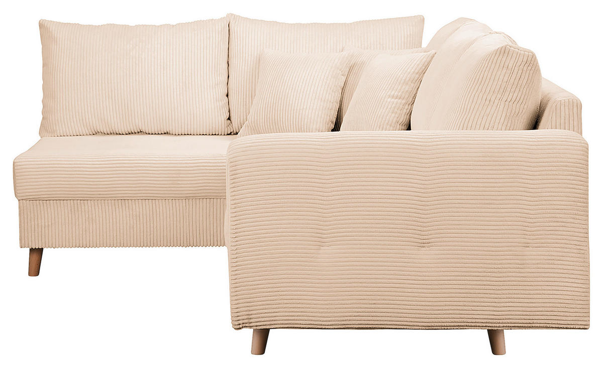 ECKSOFA inkl. Hocker Ariella Creme Cord  - Creme/Naturfarben, Design, Holz/Textil (161/231cm) - Livetastic