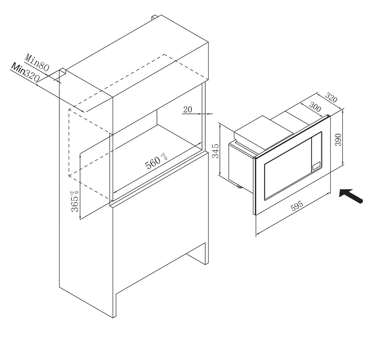 EINBAUMIKROWELLE 80200  - Edelstahlfarben, Basics, Metall (59,5/39/32cm) - Mican