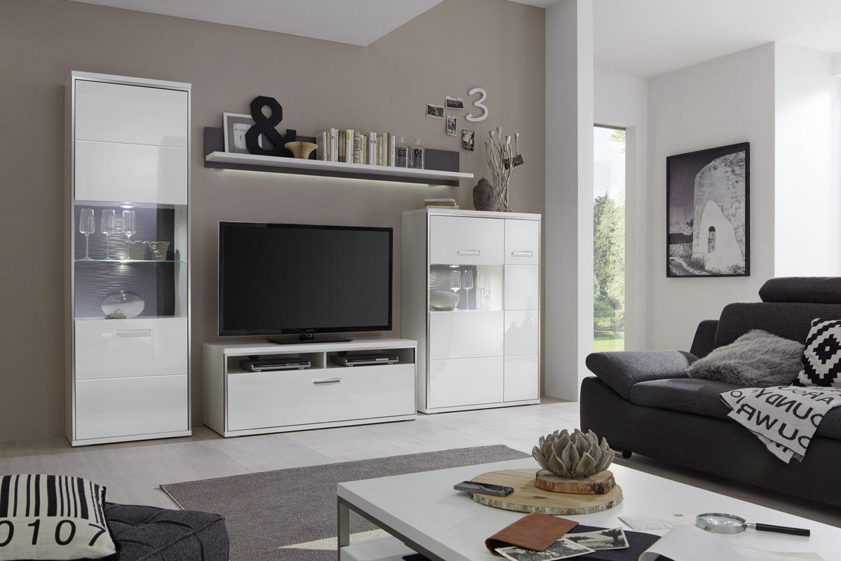 SET MOBILA LIVING in gri, argintiu, alb  - argintiu/alb, Design, sticlă/metal (301/201/52cm) - Hom`in
