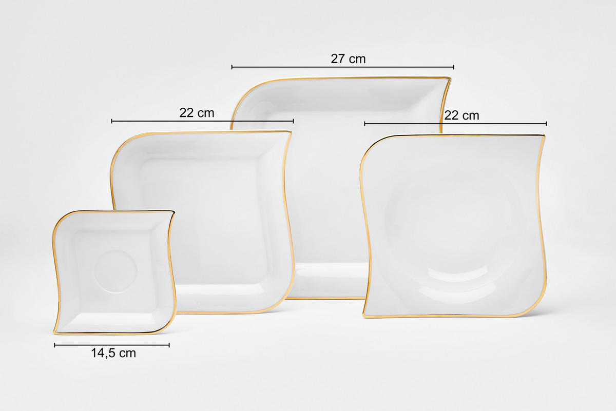 KOMBISERVICE Weiß, Goldfarben Goldline 30-teilig 6 Personen  - Goldfarben/Weiß, Basics, Keramik (36/33/28,5cm) - Van Well