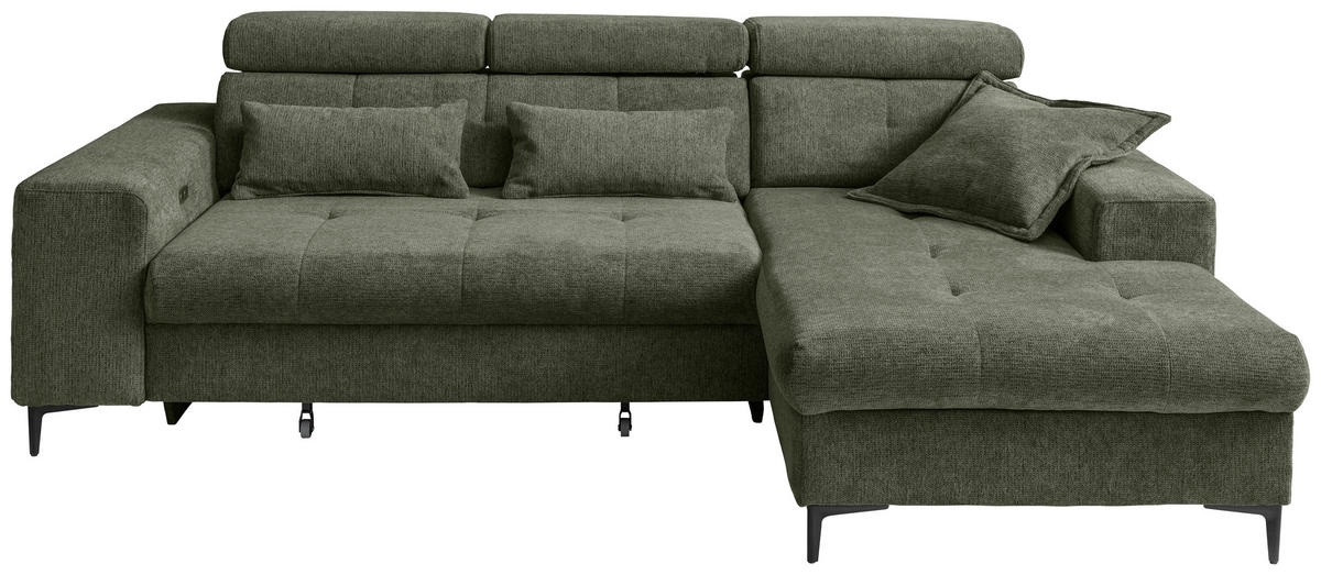 ECKSOFA Chenille Dunkelgrün  - Dunkelgrün/Schwarz, Basics, Textil/Metall (270/186cm) - Livetastic