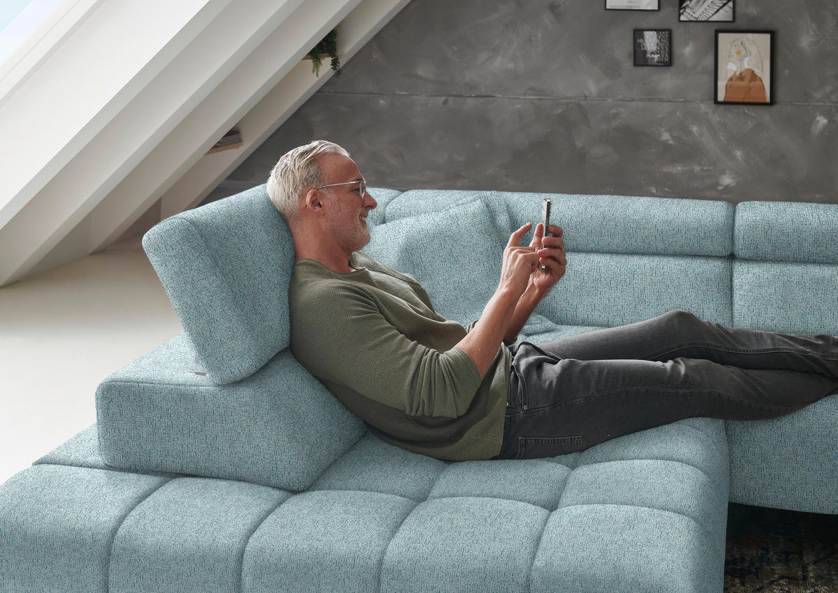 ECKSOFA in Chenille Hellblau  - Schwarz/Hellblau, Design, Textil/Metall (222/323cm) - Beldomo Style