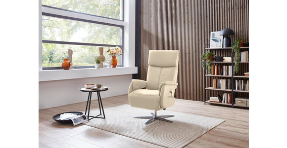 RELAXSESSEL in Leder Ecru - Ecru/Edelstahlfarben, Design, Leder/Metall (70/124/85cm) - Cantus