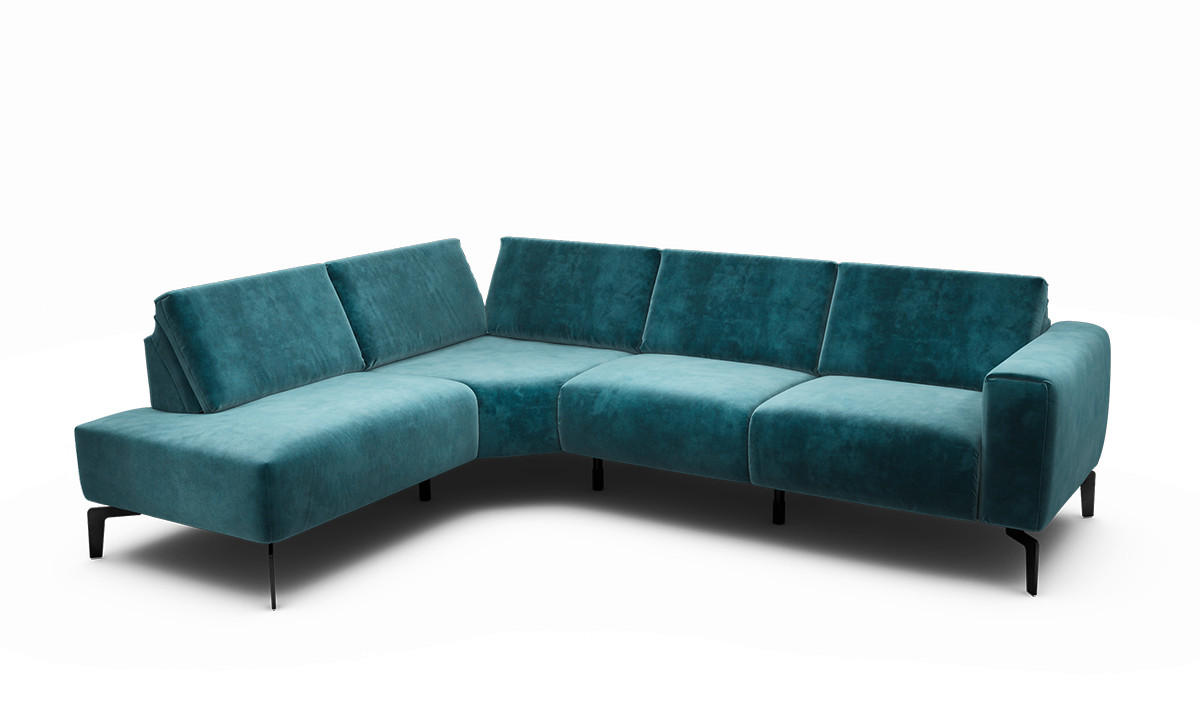 ECKSOFA Cosy Blau Samt  - Blau/Schwarz, Design, Textil/Metall (193/256cm) - SENSOO