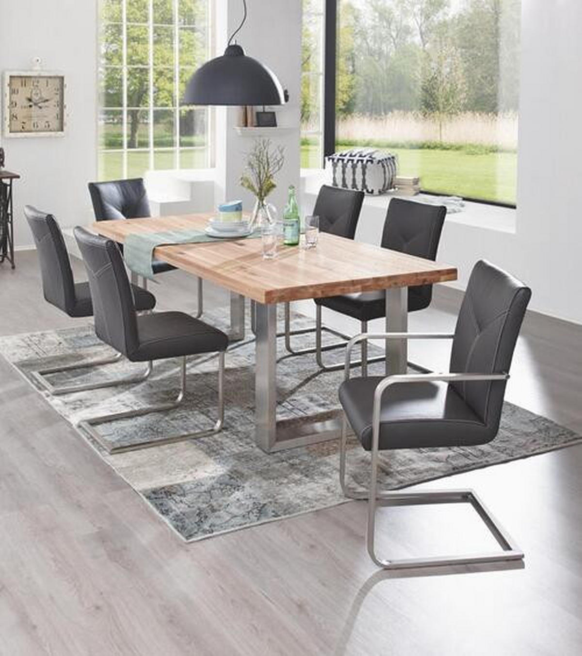 ESSTISCH Wildeiche massiv rechteckig Eichefarben, Edelstahlfarben  - Edelstahlfarben/Eichefarben, Design, Holz/Metall (220/100/77cm) - Novel
