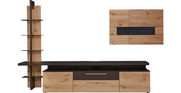 WOHNWAND in Braun, Eichefarben - Edelstahlfarben/Eichefarben, Design, Glas/Holz (323/213/56cm) - Dieter Knoll