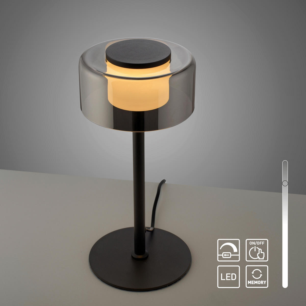 STOLNÍ LED LAMPA, posuvný stmívač, 15/15/33 cm - černá, Design, kov/plast (15/15/33cm)