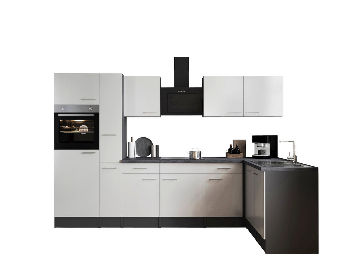 ECKKÜCHE 310/172 cm  in Grau, Weiß  - Silberfarben/Weiß, Design, Holzwerkstoff/Metall (310/172cm) - Respekta