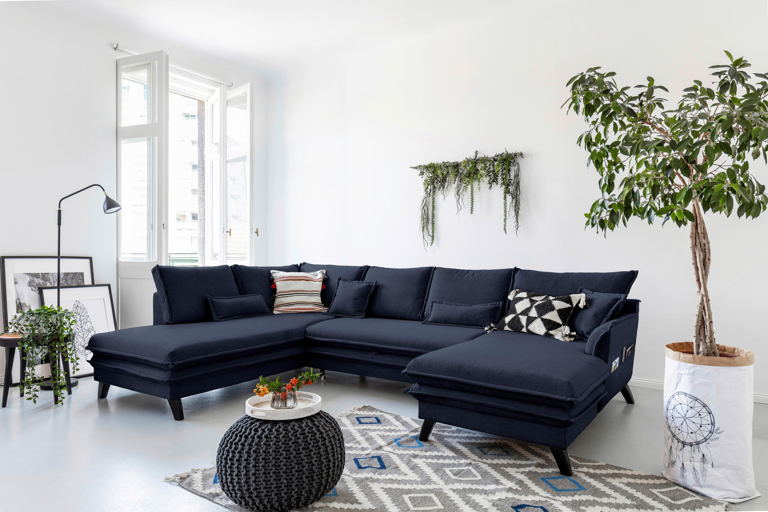 Canapea Modulară, textil, albastru închis