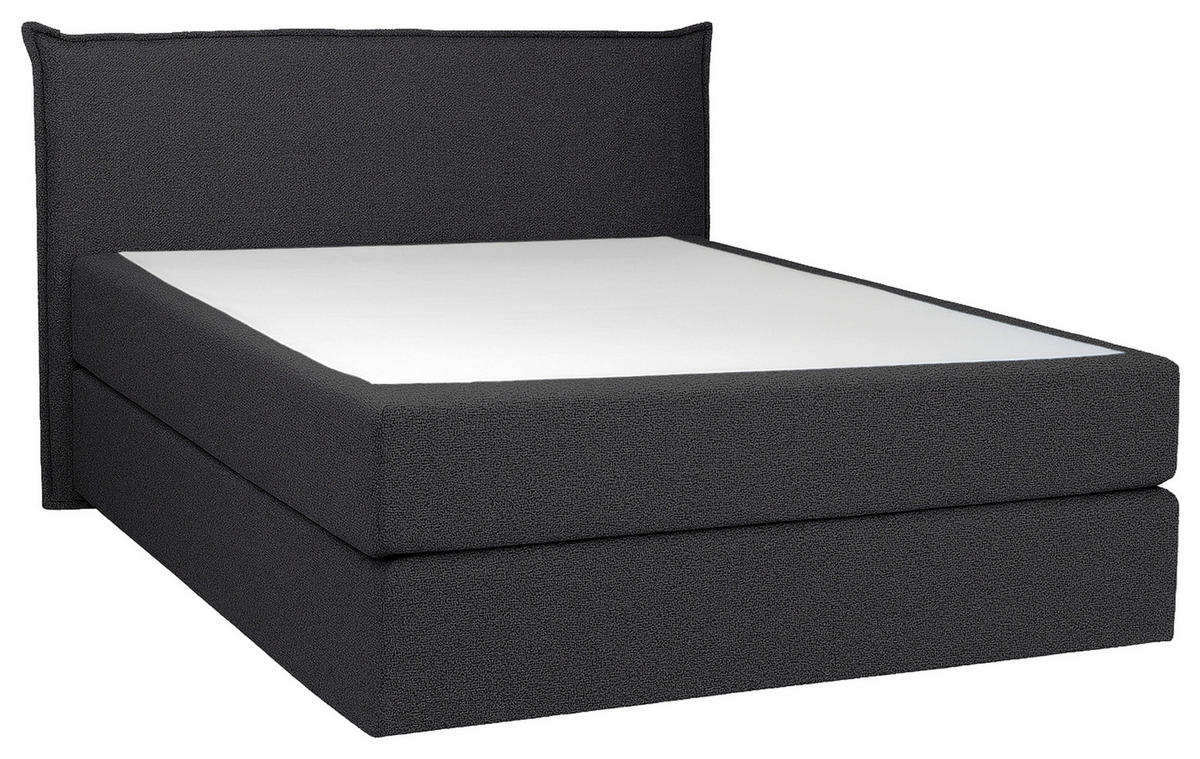 BOXSPRINGBETT 140/200 cm,  in Anthrazit, Matratze, gepolstertes Kopfteil, Topper, H3 + H3 = fest  - Anthrazit/Schwarz, Trend, Textil (140/200cm) - Chameo
