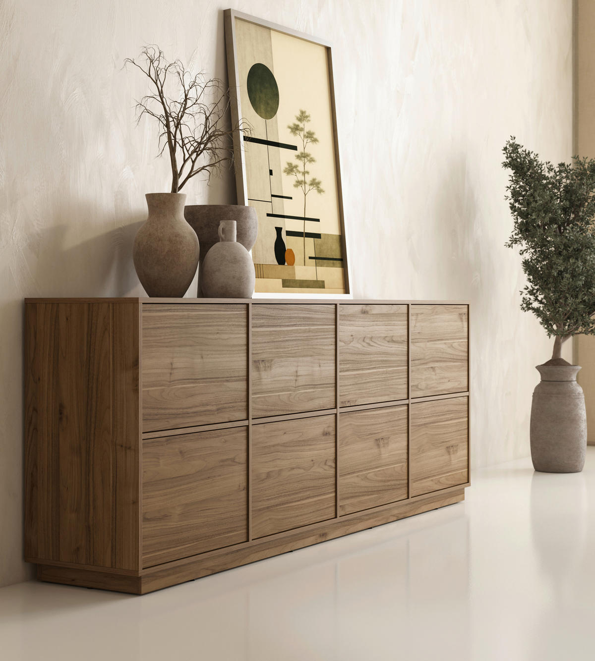 SIDEBOARD Japandi  in 220,5/45/41,5 cm  - Nussbaumfarben, Design, Holzwerkstoff (220,5/45/41,5cm) - MID.YOU
