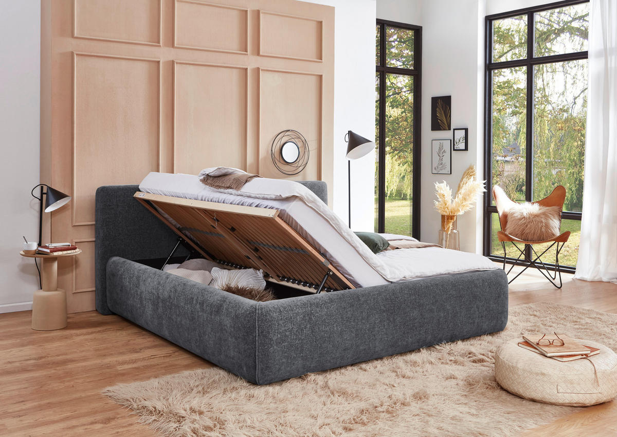 POLSTERBETT 240/200 cm,  in Grau, Bettkasten, Lattenroste,  - Birkefarben/Buchefarben, Design, Holz/Textil (240/200cm) - Xora