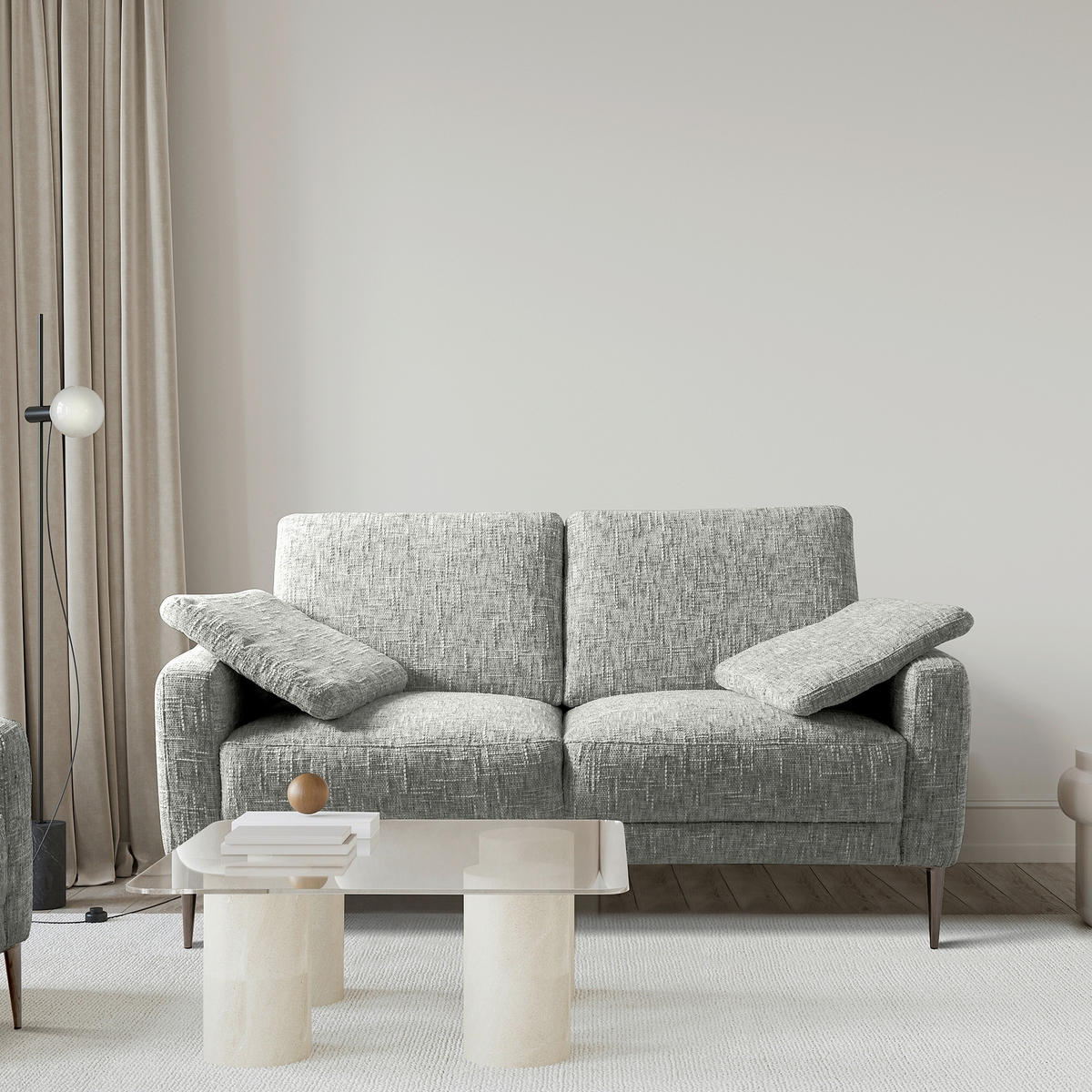 2-SITZER-SOFA Webstoff Grau  - Schwarzchrom/Grau, Design, Textil/Metall (157/85/92cm) - Livetastic