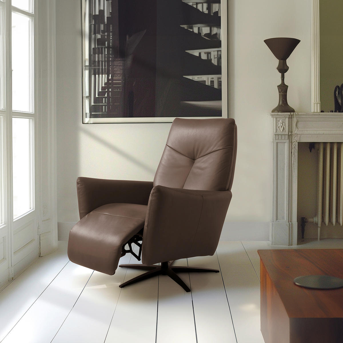 RELAXSESSEL Leder Braun  - Schwarz/Braun, Design, Leder/Metall (76/107/88cm) - Livetastic