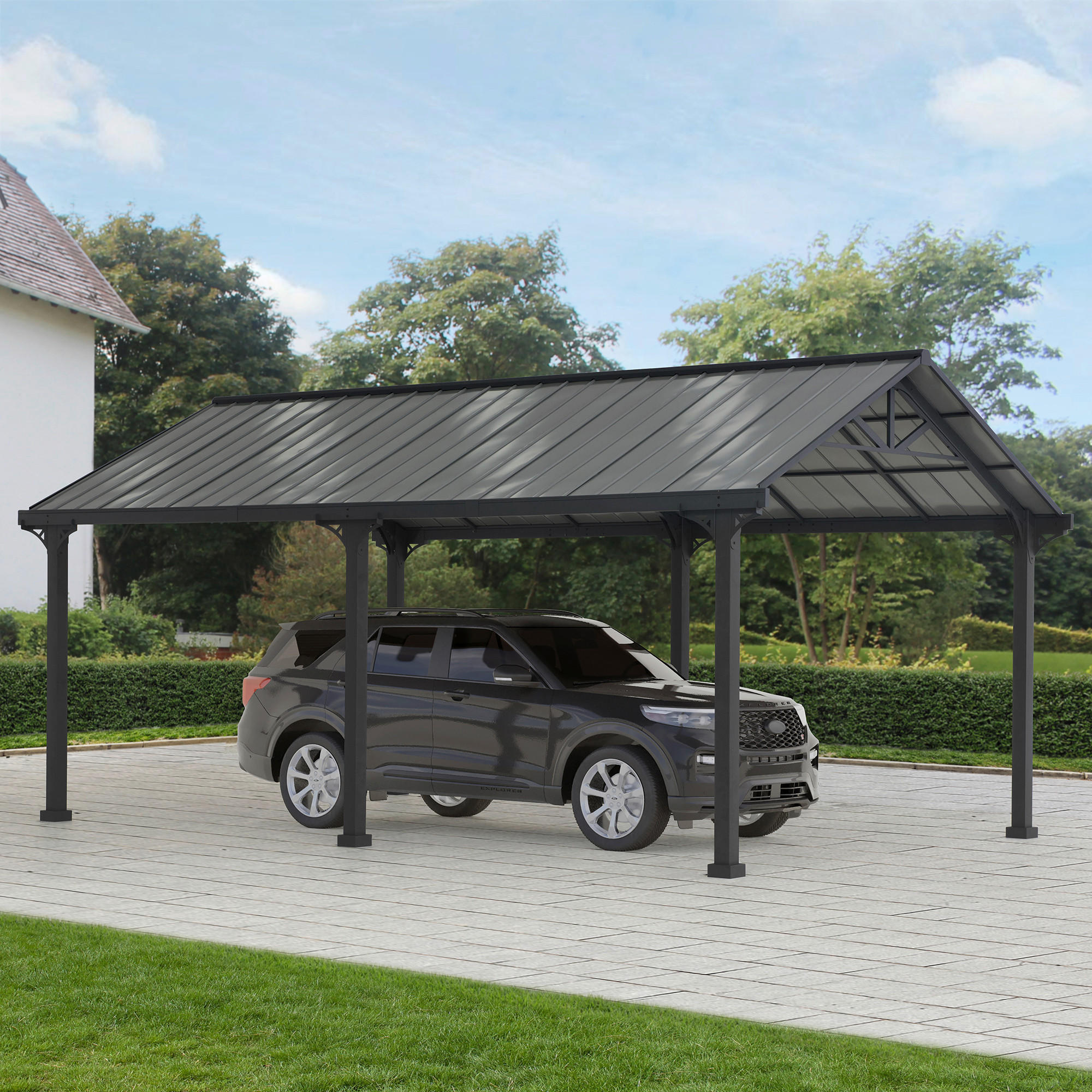 CARPORT 610/301/367,4 cm Stahl  - Dunkelgrau, Basics, Metall (610/301/367,4cm) - Modante